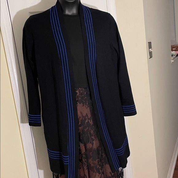 Liz Claiborne Black Open Cardi with Blue Stripes XL - Picture 2 of 4